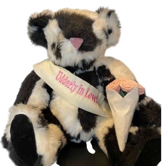 Vermont Teddy Bear Holstein Fur Udderly in Love Sash Bouquet Vintage Authentic - Picture 1 of 9